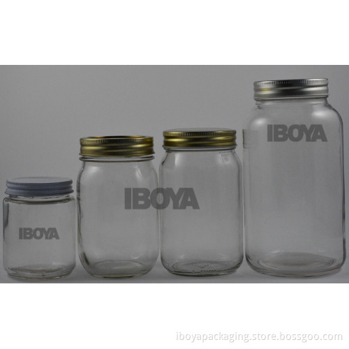 Glass Jars, Clear Glass Mason Jars W/ Gold Metal Plastisol Lined Caps (12008)